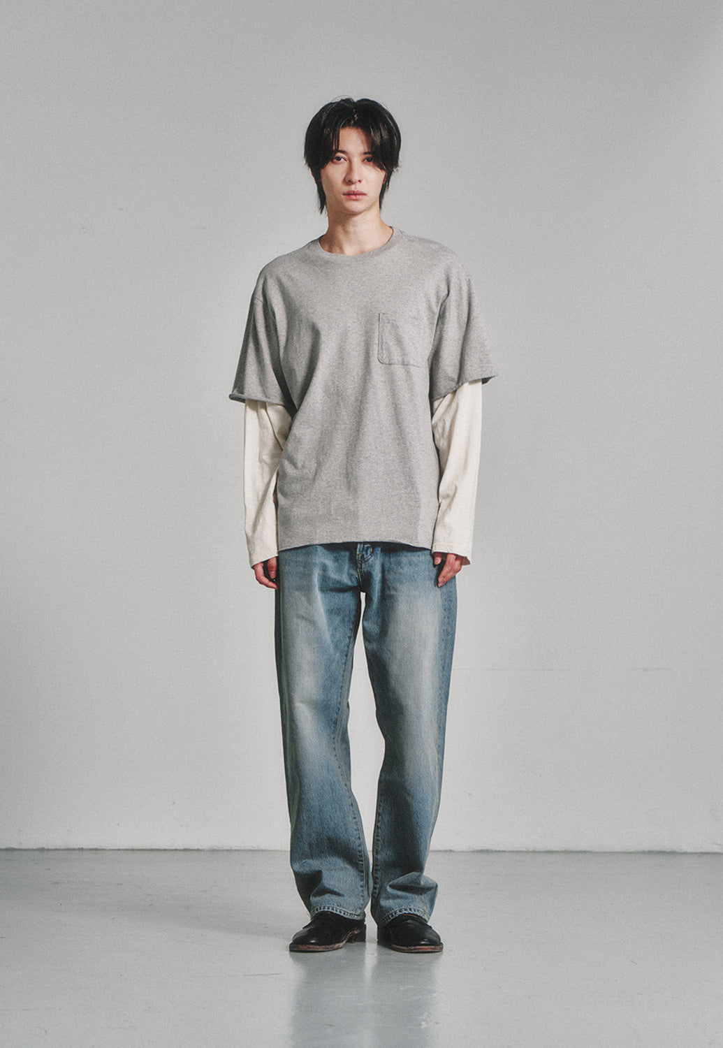 Art if acts - Layered Long Sleeve (Grey/Cream) product image 2 | TRAB K-Fashion Australia