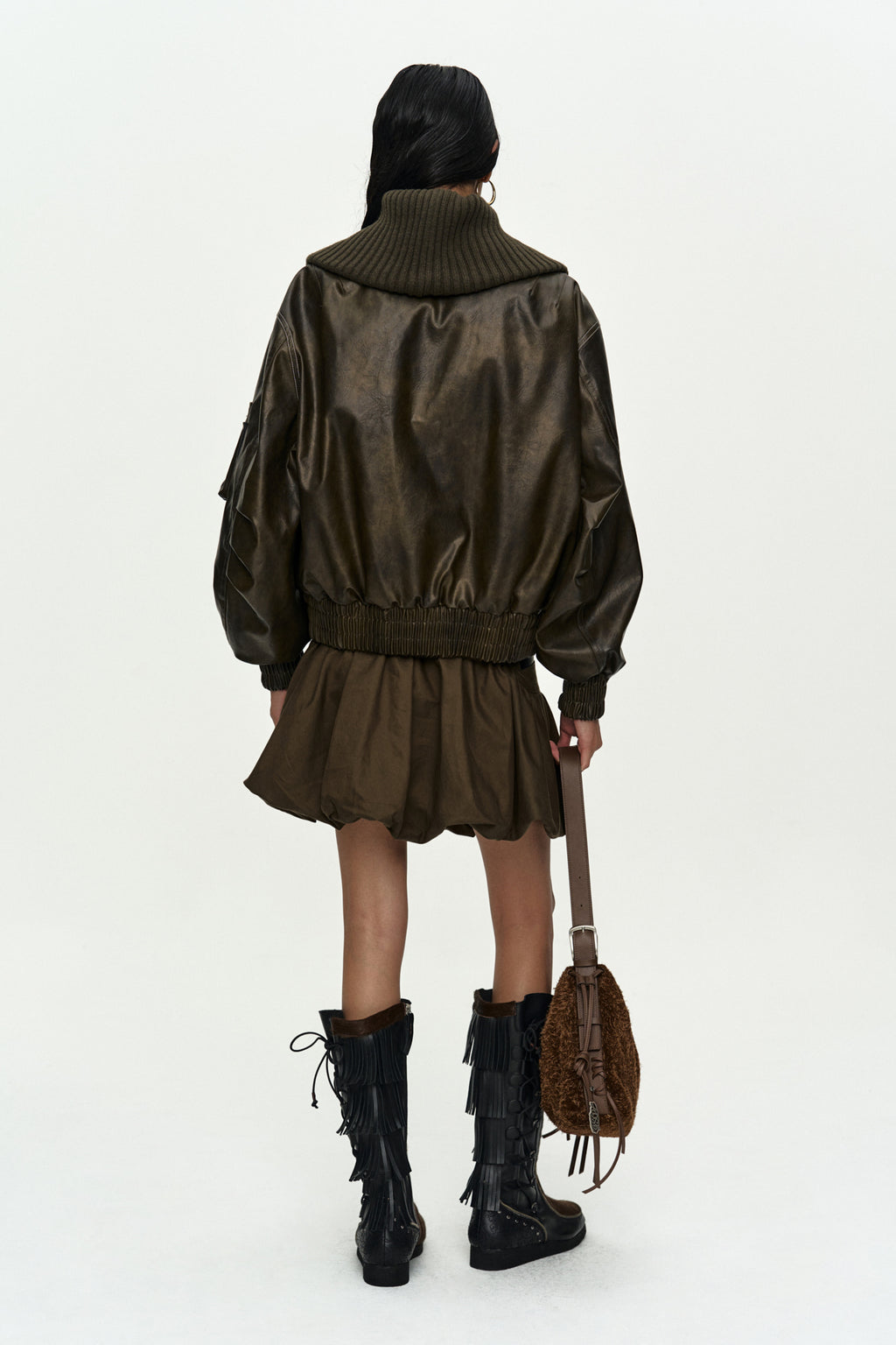 Andersson Bell - Knit-Collar Ma-1 Bomber Jacket (Khaki) product image 3 | TRAB K-Fashion Australia