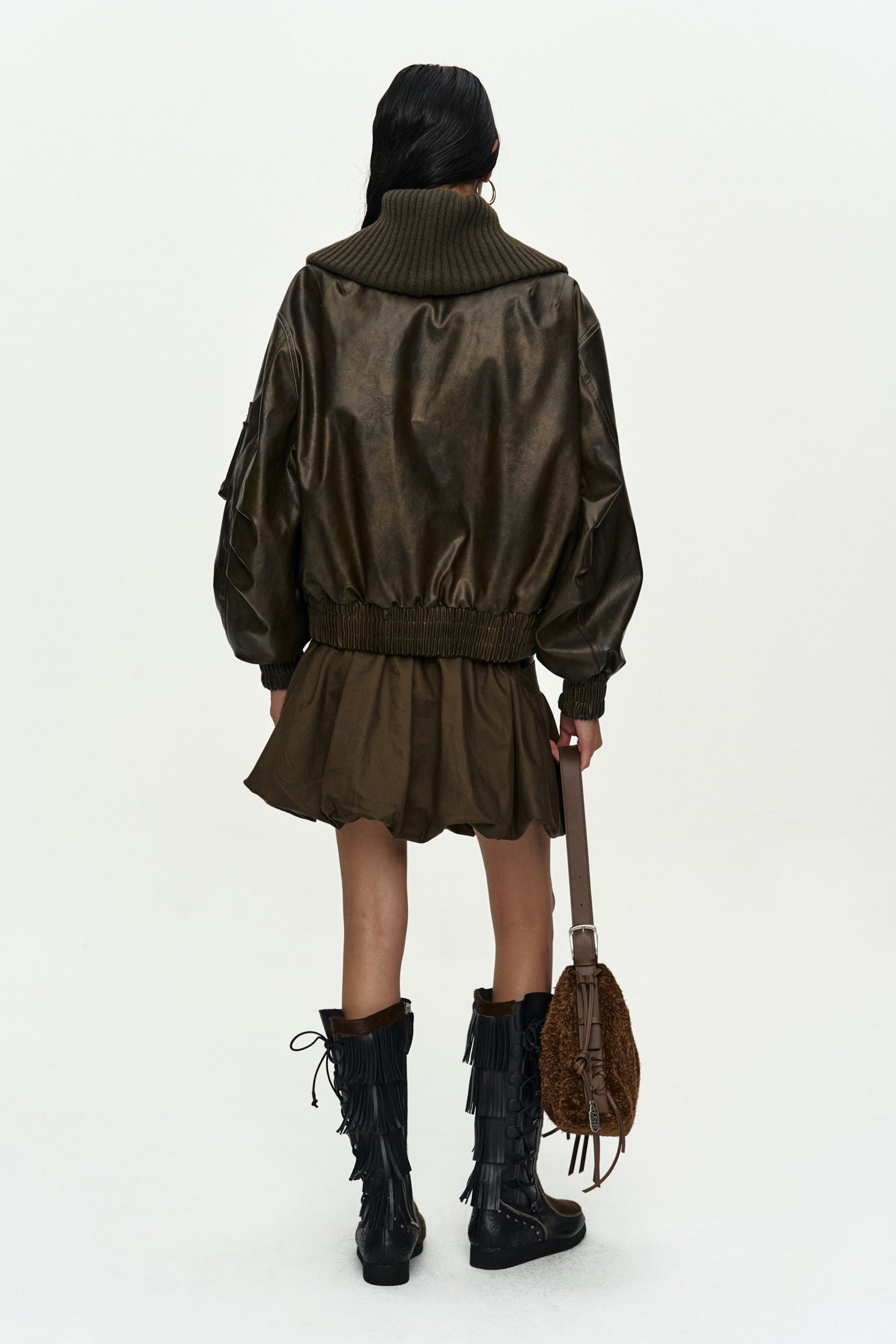 Andersson Bell - Knit-Collar Ma-1 Bomber Jacket (Khaki) product image 3 | TRAB K-Fashion Australia