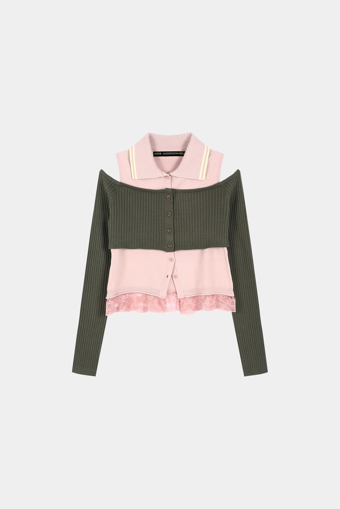 Andersson Bell - Layered Off-Shoulder Collar Top (Khaki/Pink) product image 8 | TRAB K-Fashion Australia