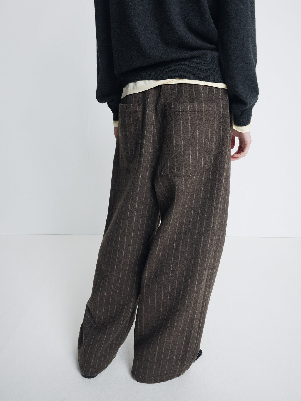 Tonywack - Wool Wide-Leg Banding Trousers (Brown Stripe) product image 4 | TRAB K-Fashion Australia