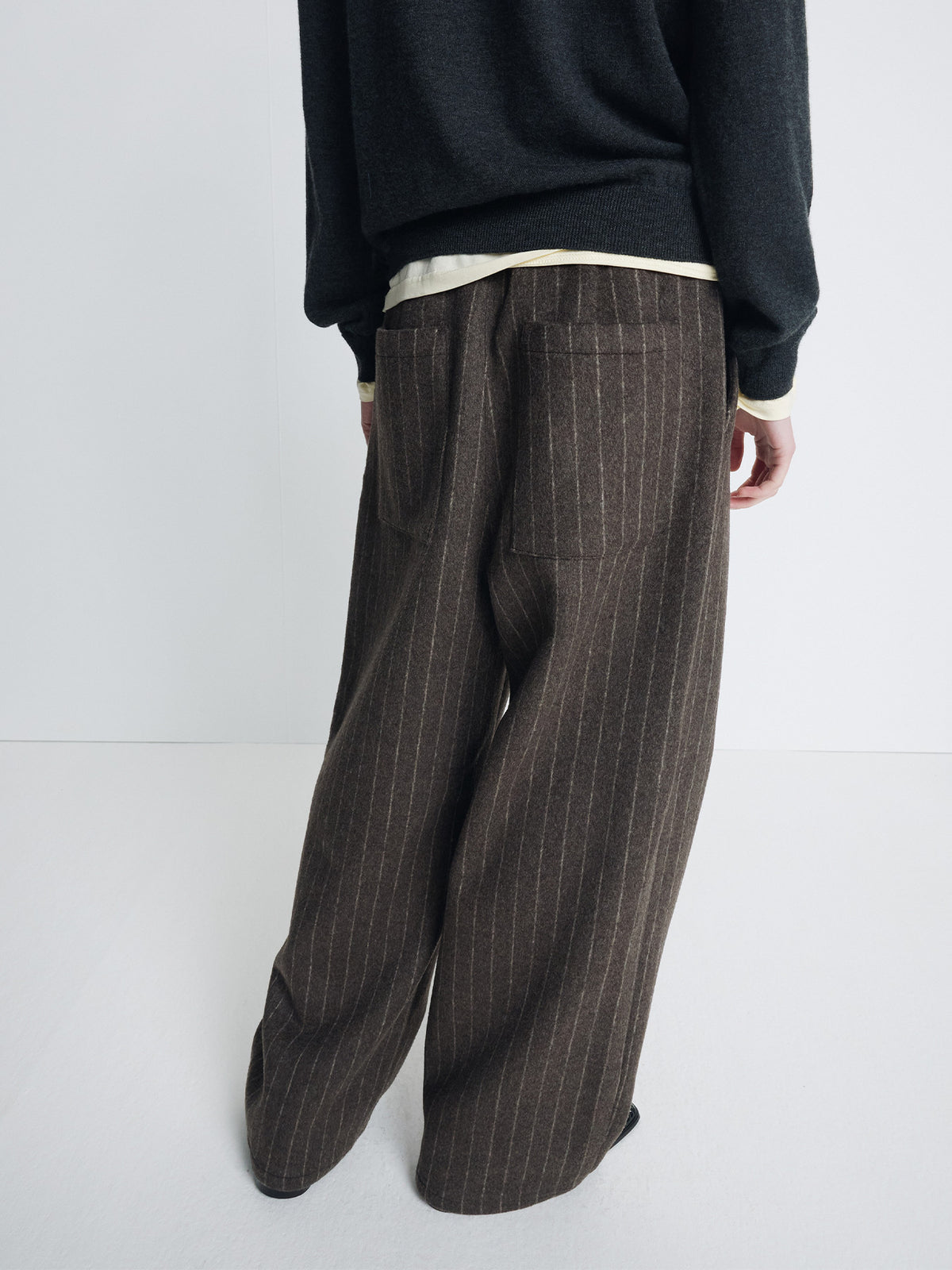 Tonywack - Wool Wide-Leg Banding Trousers (Brown Stripe) product image 4 | TRAB K-Fashion Australia