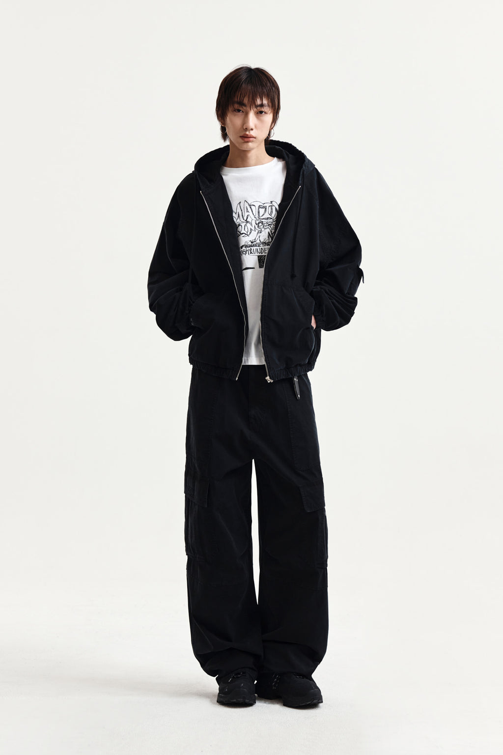 Matin Kim - Washed Cotton Hoody Zip Up (Black) product image 8 | TRAB K-Fashion Australia
