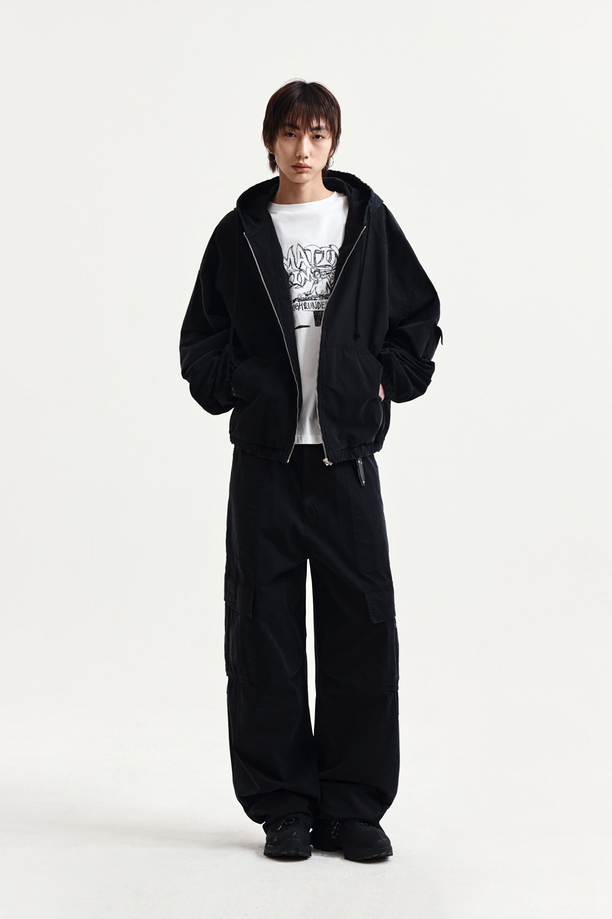 Matin Kim - Washed Cotton Hoody Zip Up (Black) product image 8 | TRAB K-Fashion Australia