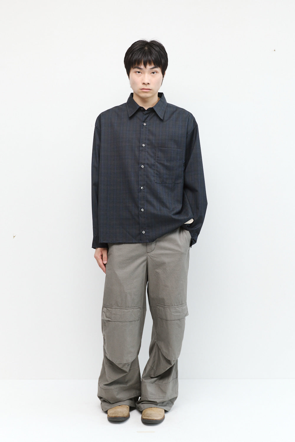 Hatchingroom - Crop Shirt Wool Check (Grey) product image 7 | TRAB K-Fashion Australia