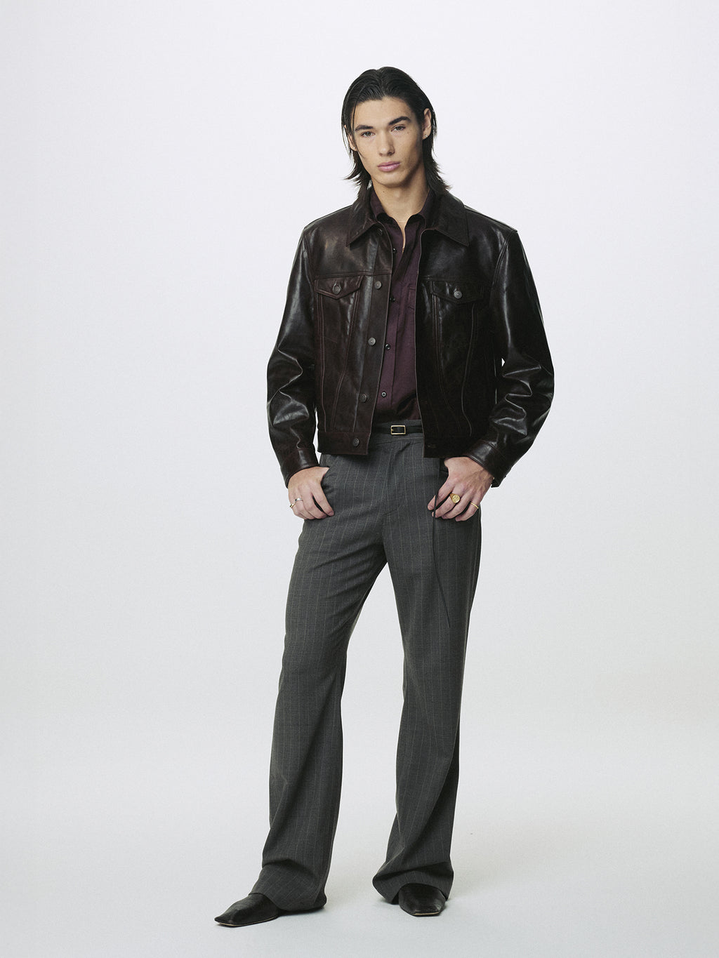 Tonywack - Striped Wool Flared-Leg Pants (Taupe) product image 5 | TRAB K-Fashion Australia
