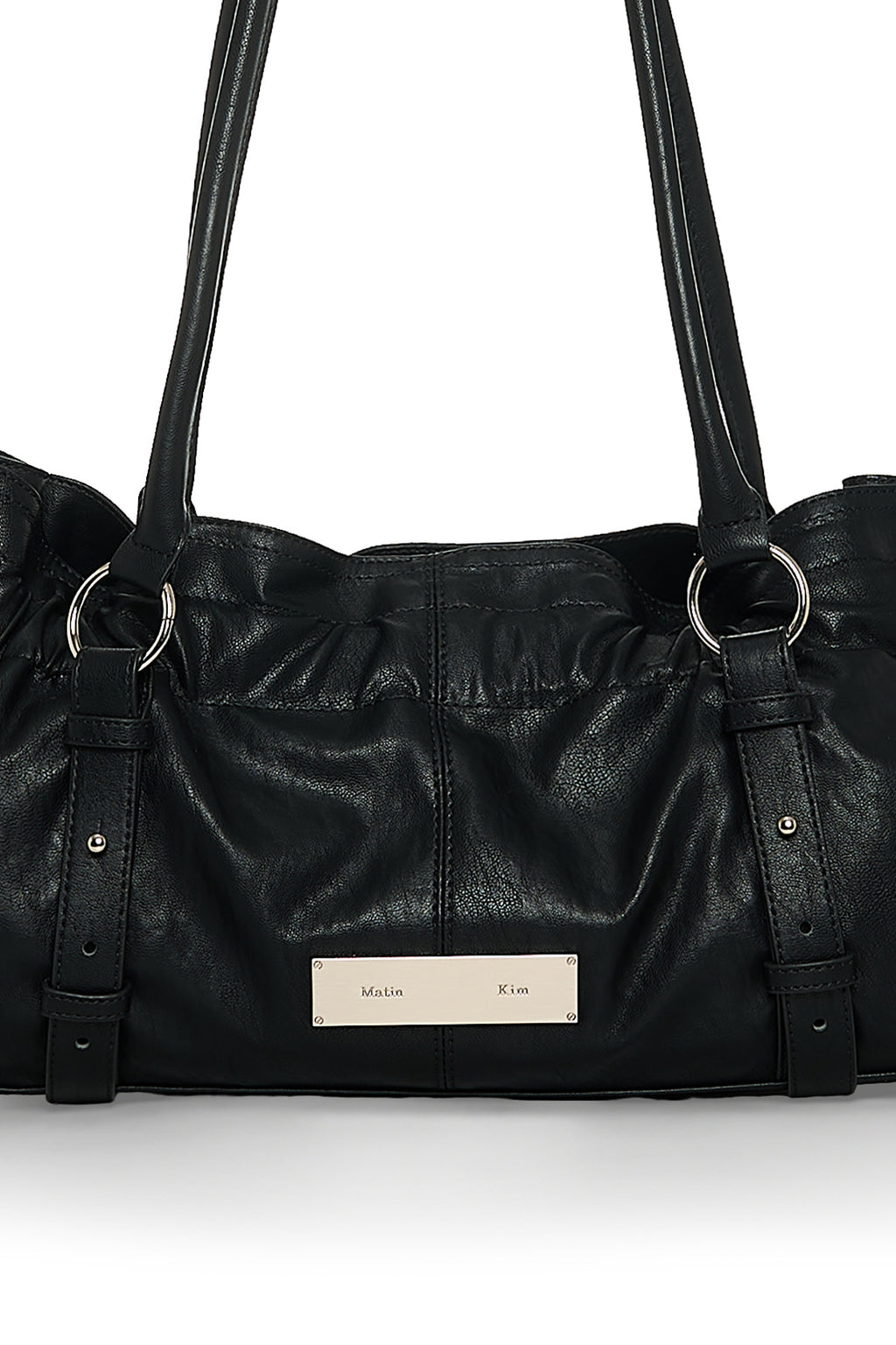 Matin Kim - Shirring Tie Buckle Shoulder Bag (Black) product image 4 | TRAB K-Fashion Australia