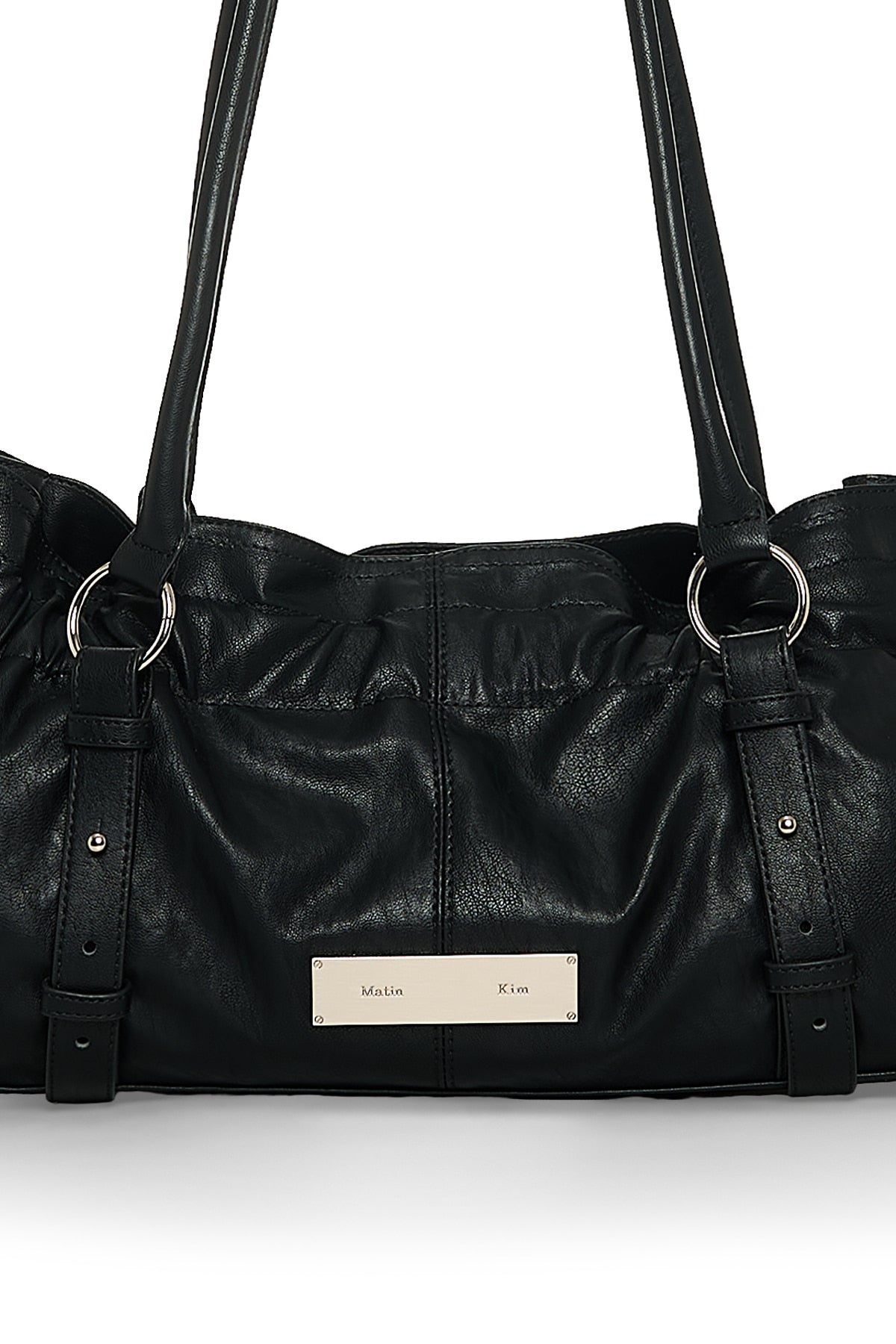 Matin Kim - Shirring Tie Buckle Shoulder Bag (Black) product image 4 | TRAB K-Fashion Australia