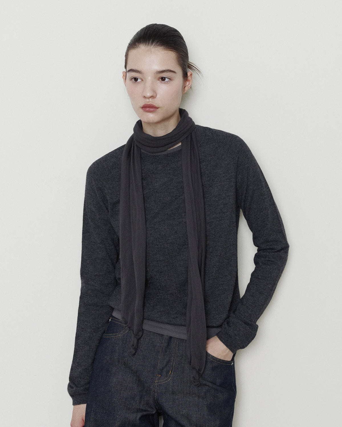 Brownyard - Super Fine Bound Neck Knit (Charcoal) product image 2 | TRAB K-Fashion Australia