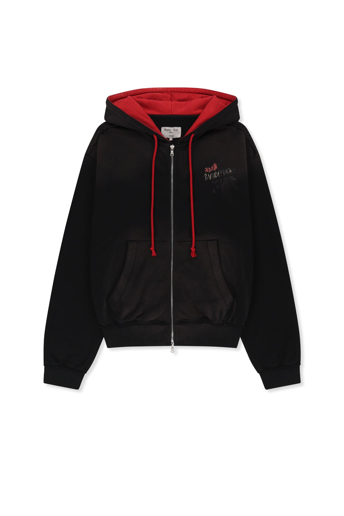 Matin Kim - Vintage Washed Color Contrast Hoody Zip Up (Black) product image 1 | TRAB K-Fashion Australia