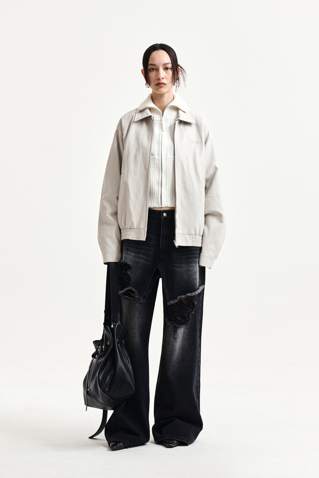 Matin Kim - Front Layered Distressed Denim Pants (Black) product image 8 | TRAB K-Fashion Australia