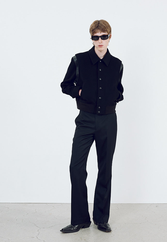 Tonywack - Leather-Trimmed Cropped Bomber Jacket (Black) product image 1 | TRAB K-Fashion Australia