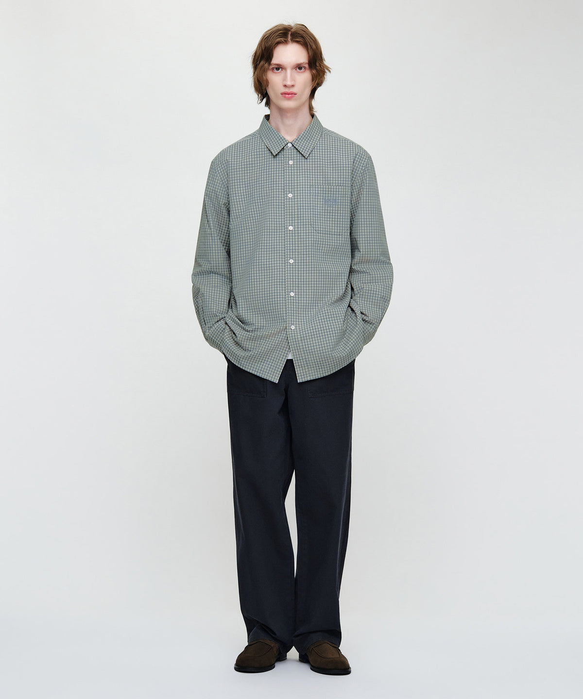 Marithe & Francois Girbaud - Micro Classic Logo Oversized Check Shirt (Blue) product image 4 | TRAB K-Fashion Australia