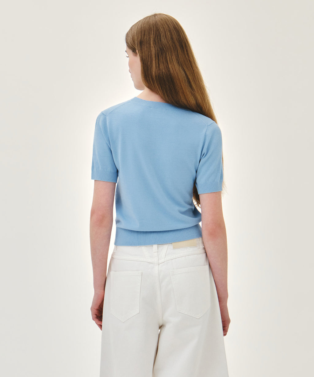 Marithe & Francois Girbaud - Small Classic Logo Half Knit Pullover (Sky Blue) product image 3 | TRAB K-Fashion Australia
