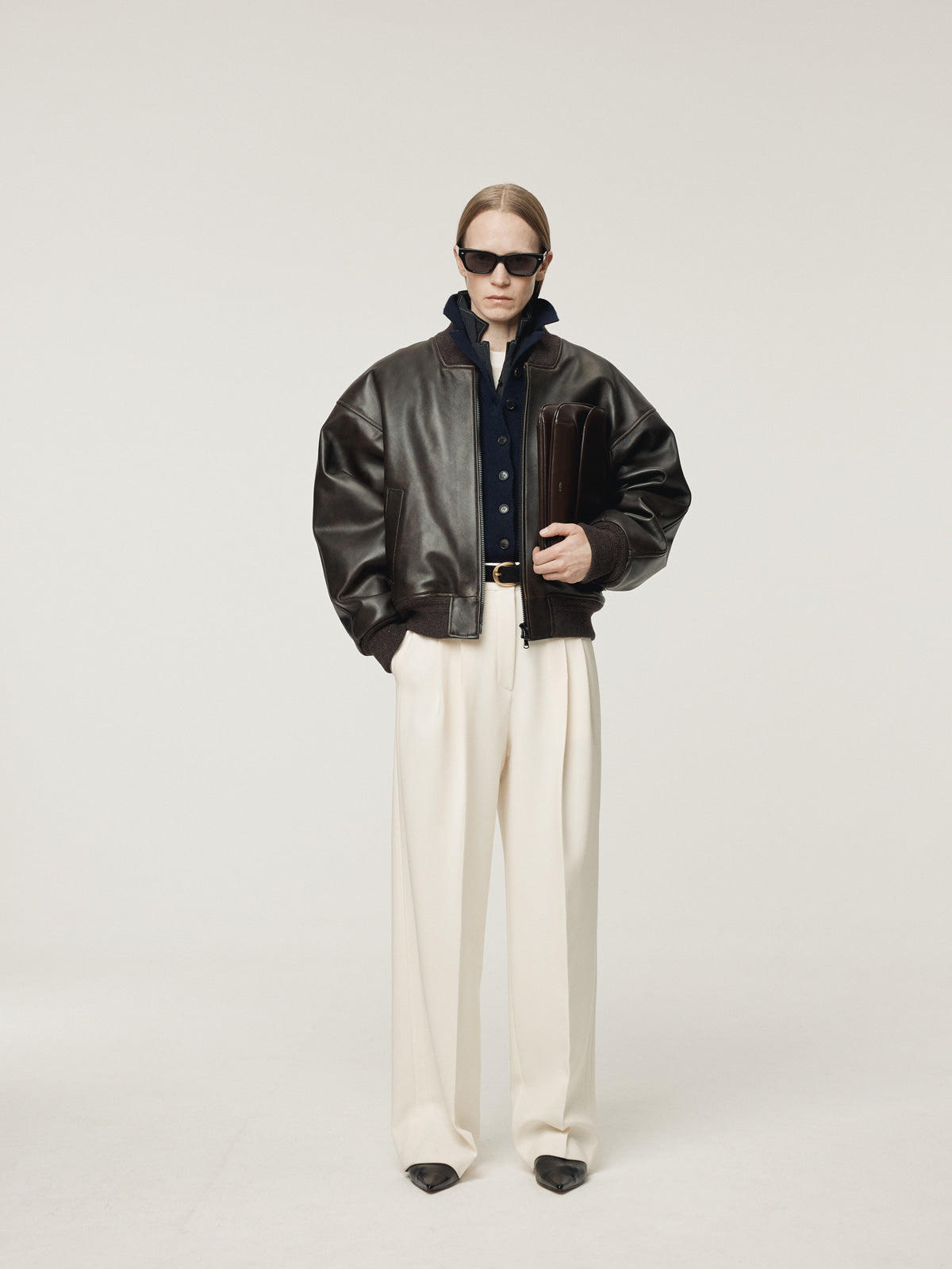 Recto - Vintage Effect Leather Bomber (Vintage Brown) product image 2 | TRAB K-Fashion Australia