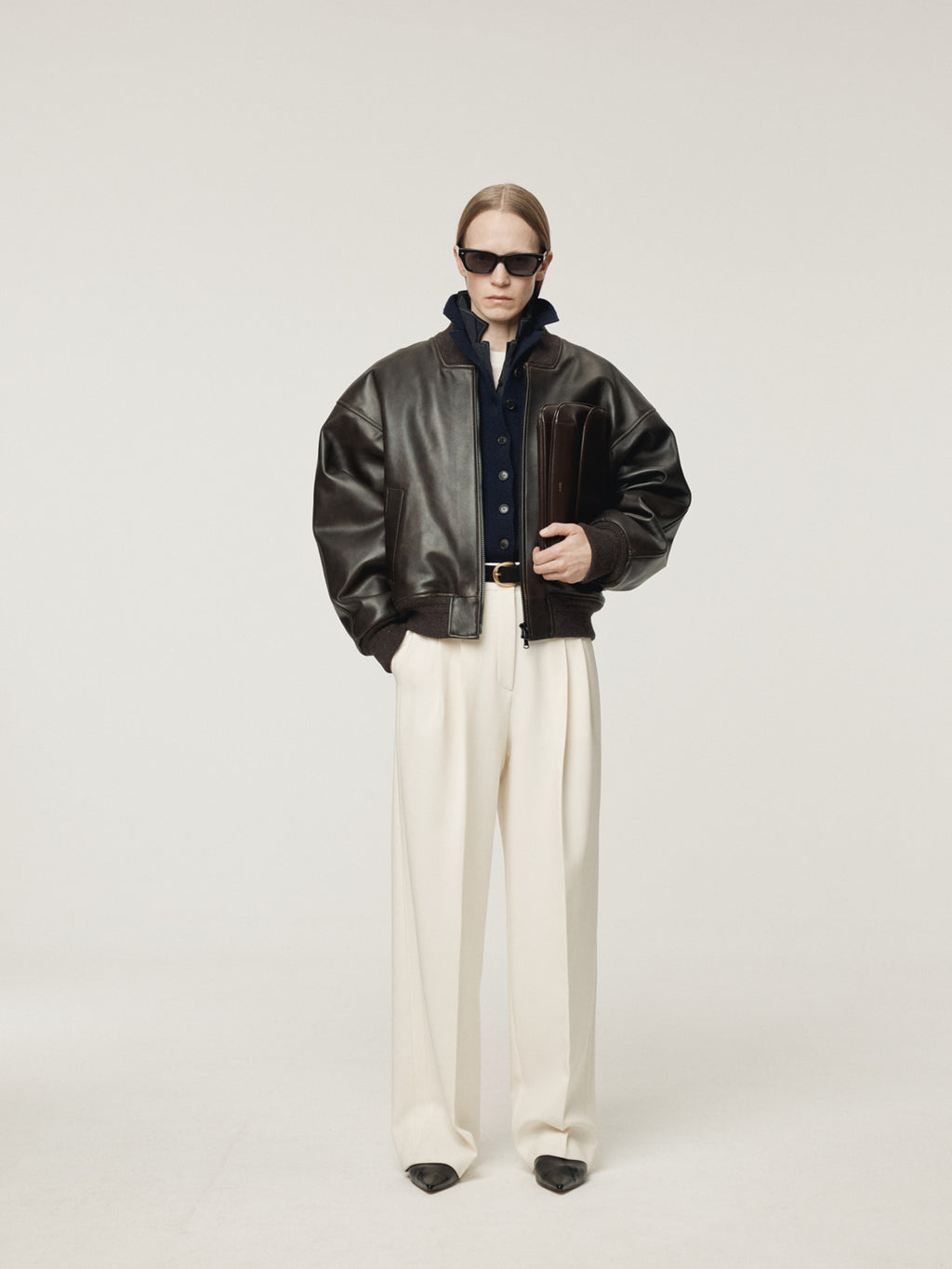 Recto - Vintage Effect Leather Bomber (Vintage Brown) product image 2 | TRAB K-Fashion Australia