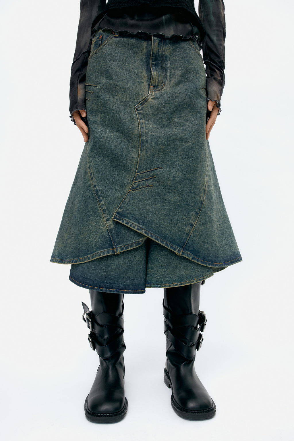 Andersson Bell - Custom Flare Layered Skirt (Army Green) product image 4 | TRAB K-Fashion Australia