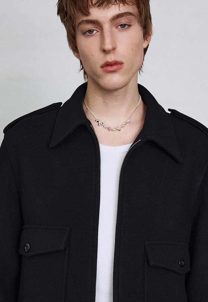 Tonywack - Felted Wool Epaulet Bomber Jacket (Black) product image 7 | TRAB K-Fashion Australia