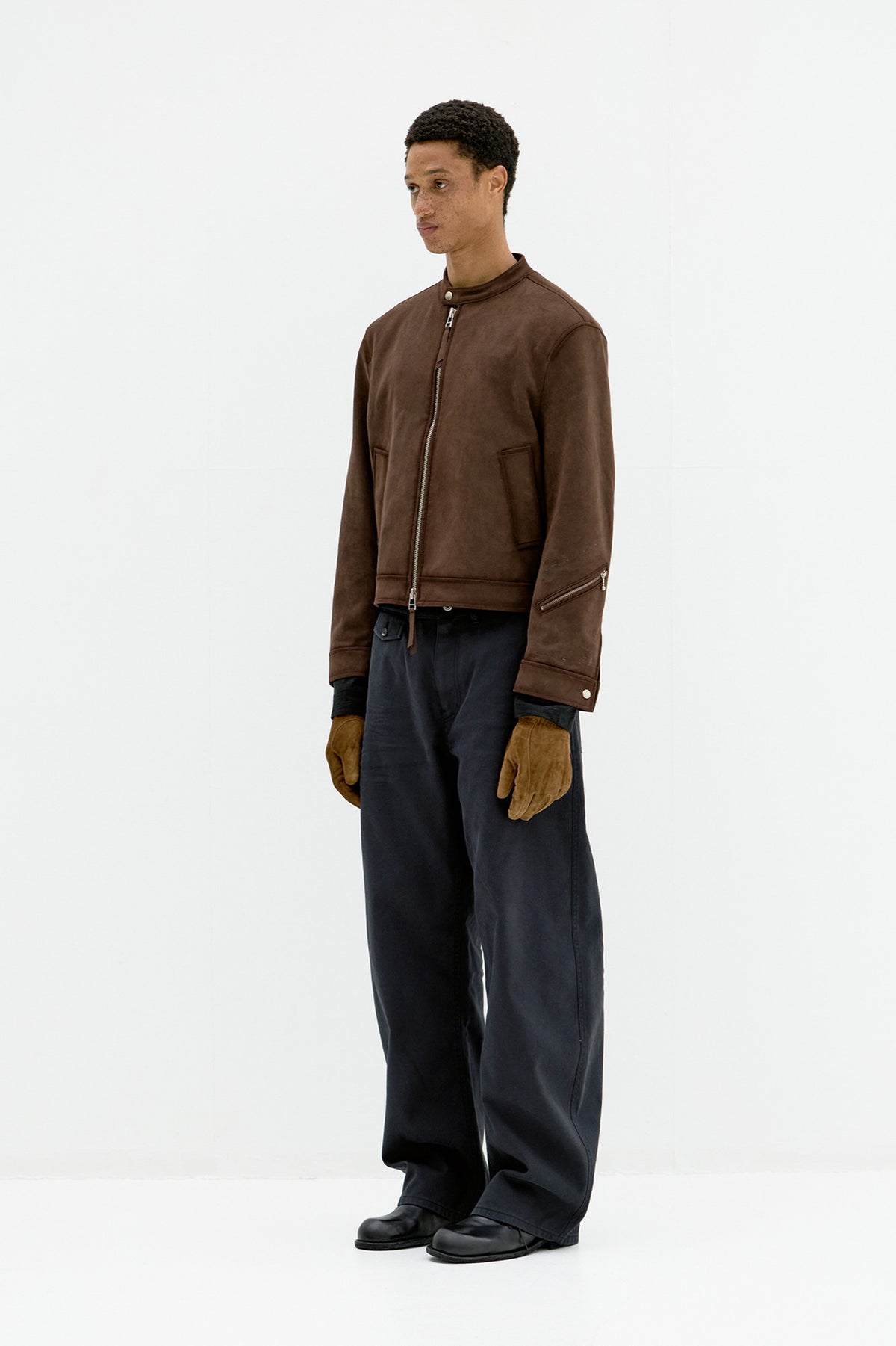 Coor - Fake Suede Seam Washed Biker Jumper (Dark Brown) product image 3 | TRAB K-Fashion Australia