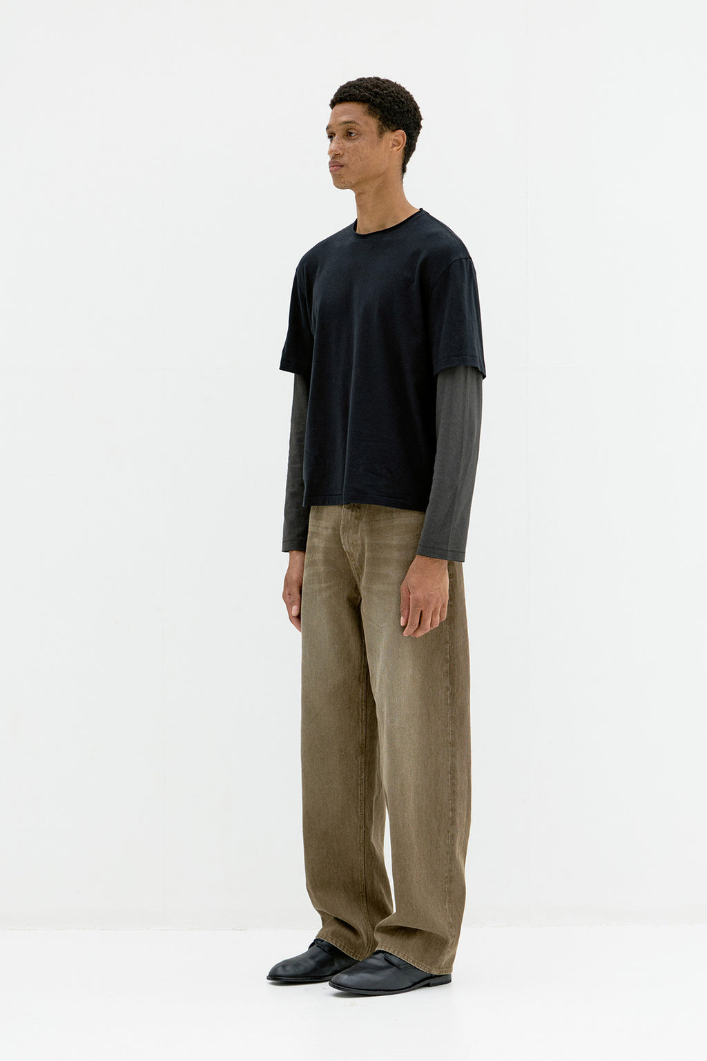 Coor - Layered Mix Cut Long Sleeve T-Shirt (Washed Black) product image 3 | TRAB K-Fashion Australia