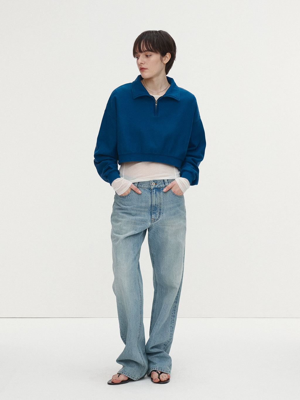 Tonywack - Garment-Dyed Cropped Zip Up Sweatshirt (Indigo) product image 4 | TRAB K-Fashion Australia