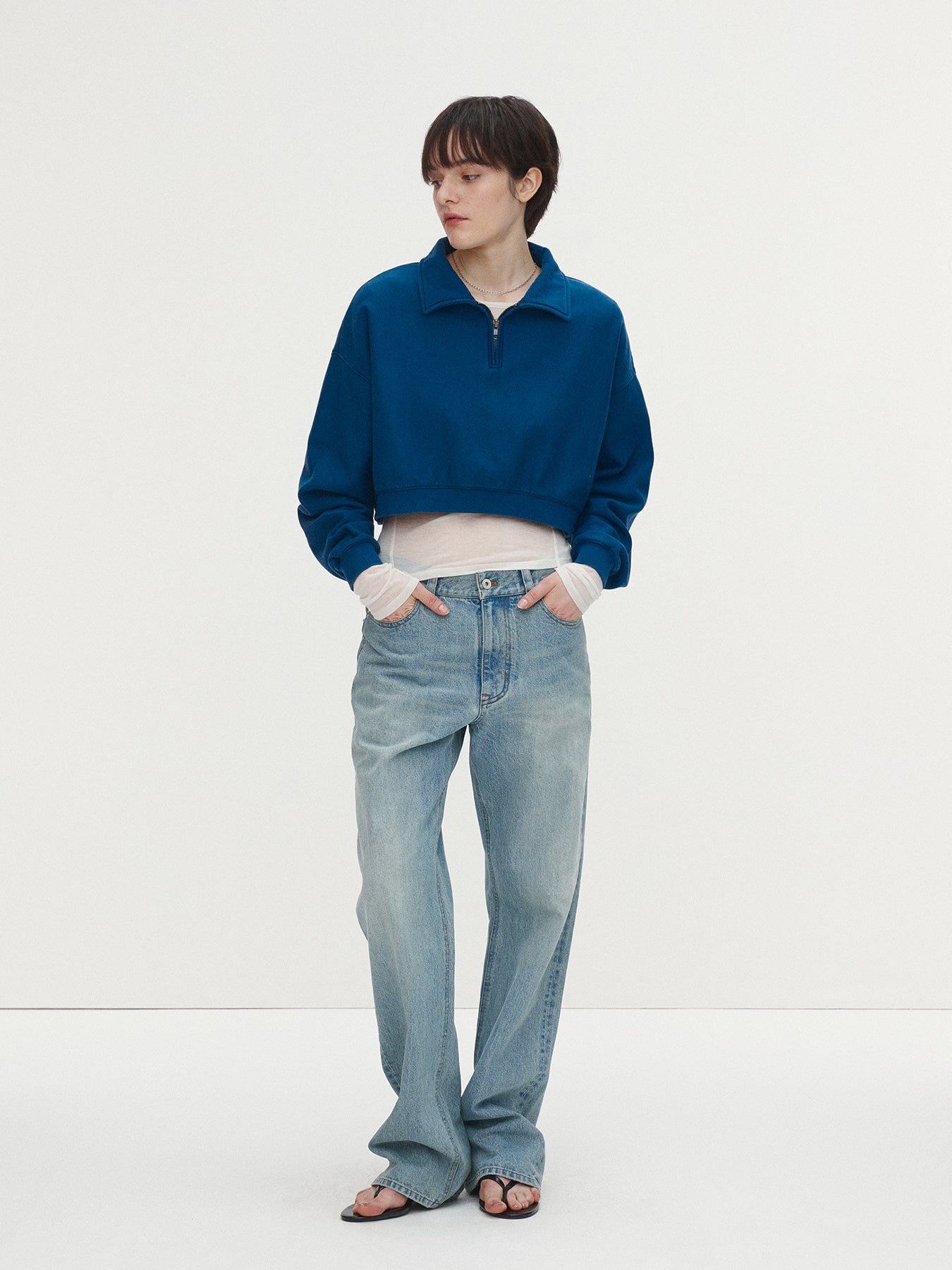Tonywack - Garment-Dyed Cropped Zip Up Sweatshirt (Indigo) product image 4 | TRAB K-Fashion Australia