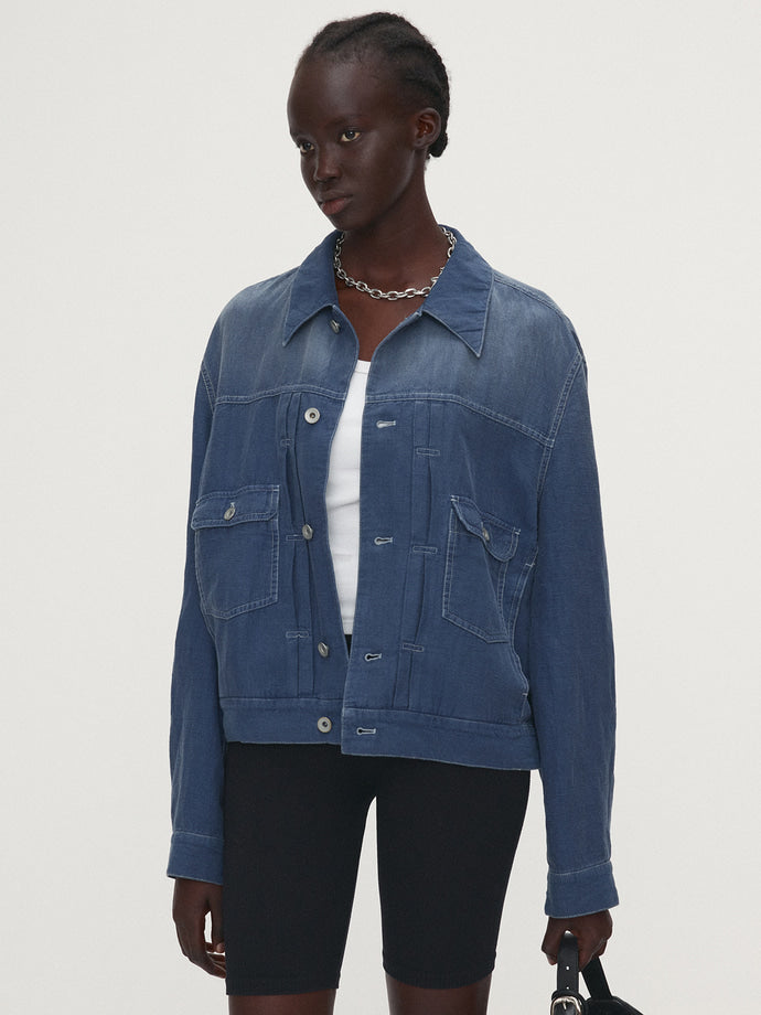 Tonywack - Cotton Linen Garment-Dyed Trucker Jacket (Faded Blue) product image 1 | TRAB K-Fashion Australia
