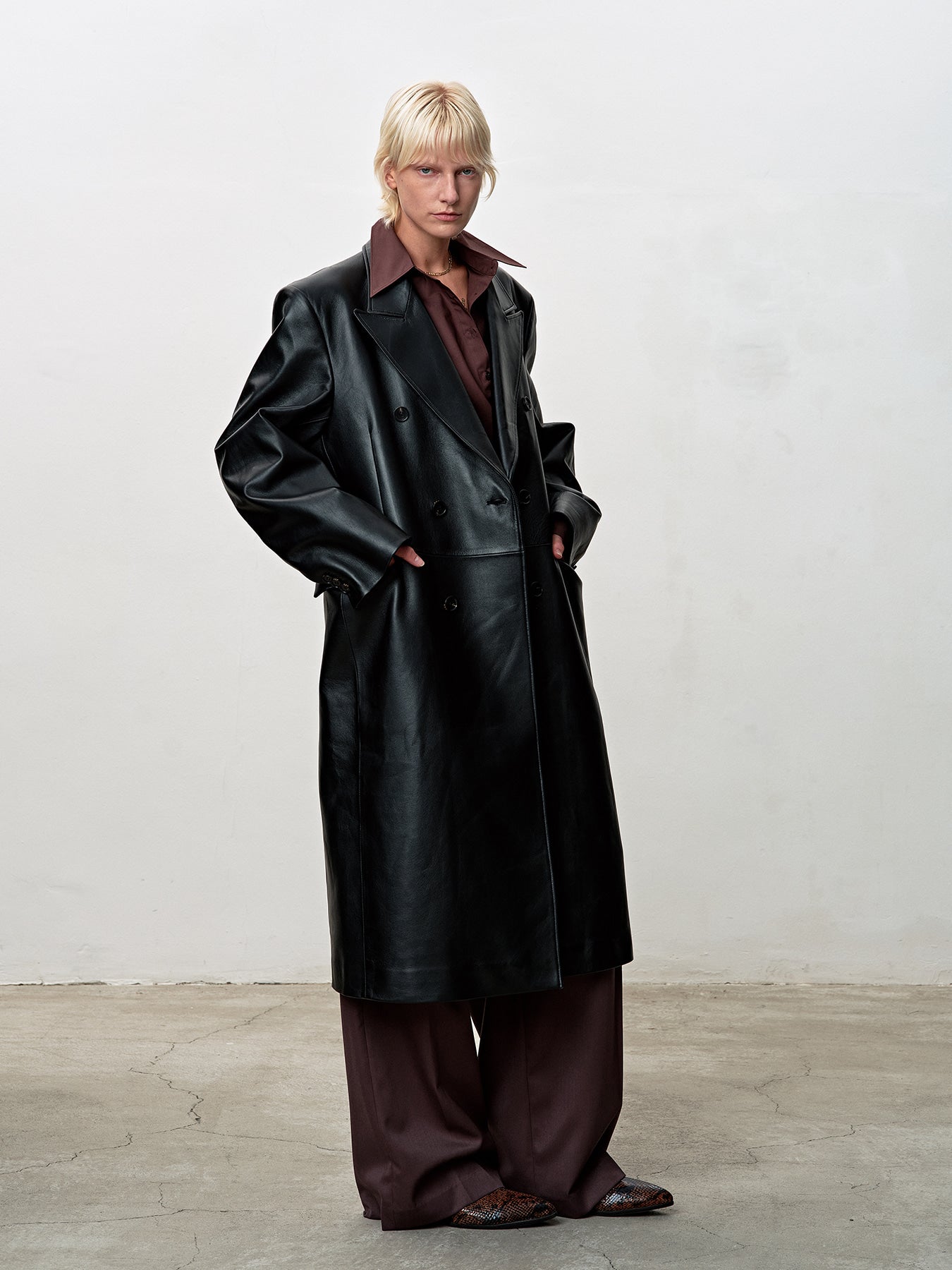 Tonywack - Nappa Leather Double-Breasted Coat (Black) product image 1 | TRAB K-Fashion Australia