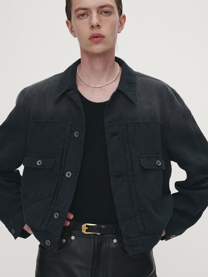 Tonywack - Cotton Linen Garment-Dyed Trucker Jacket (Faded Black) product image 6 | TRAB K-Fashion Australia
