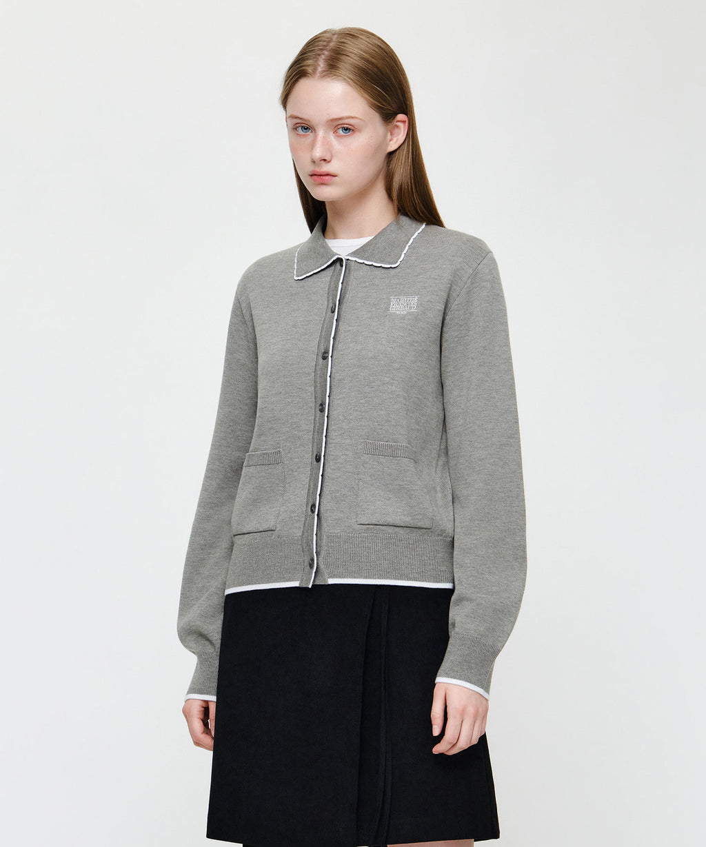 Marithe & Francois Girbaud - Small Classic Logo Collar Lace Trimming Cardigan (Melange Gray) product image 2 | TRAB K-Fashion Australia