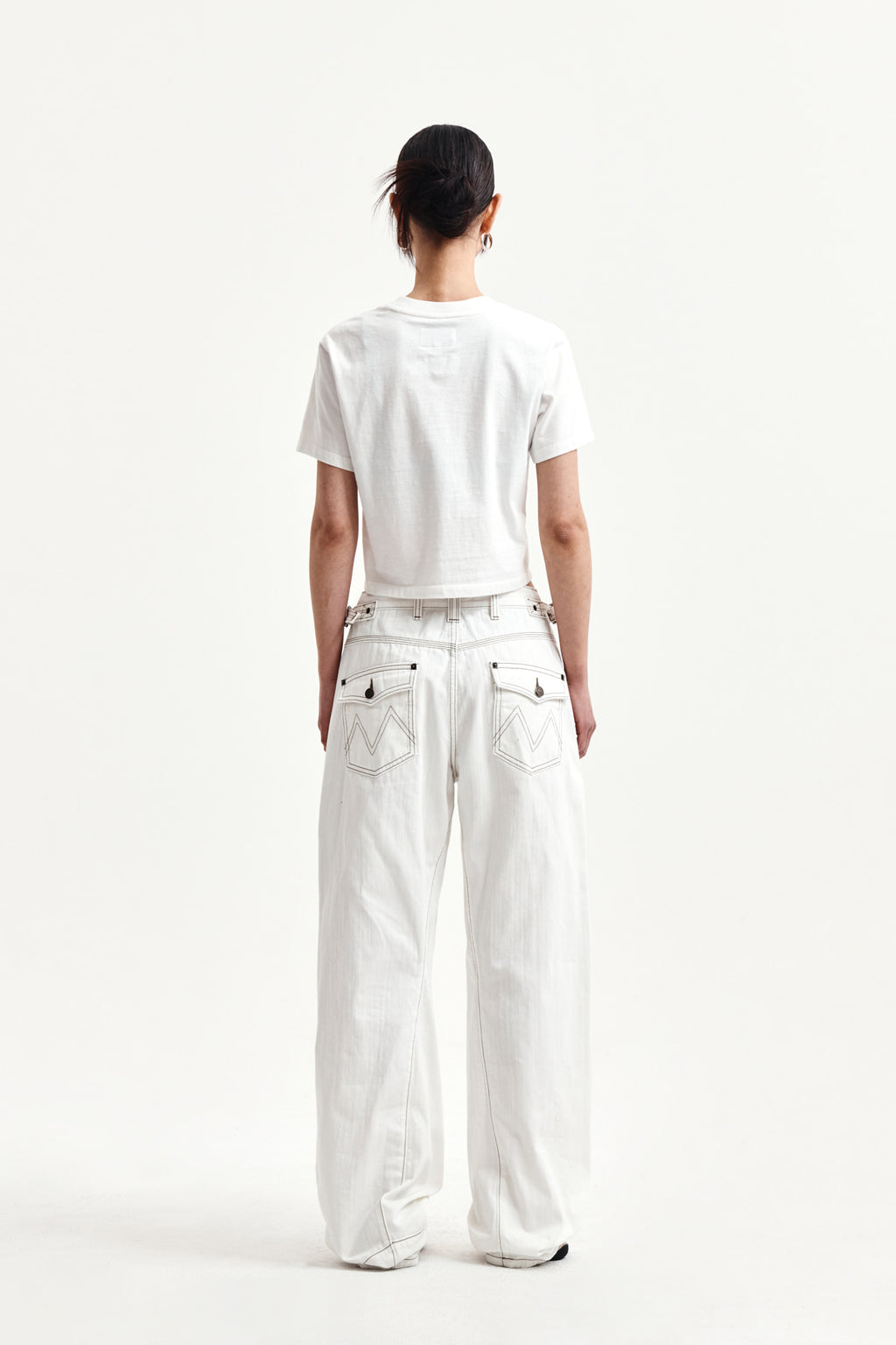 Matin Kim - Waist Buckle Stitch Point Twill Denim Pants (Ivory) product image 8 | TRAB K-Fashion Australia