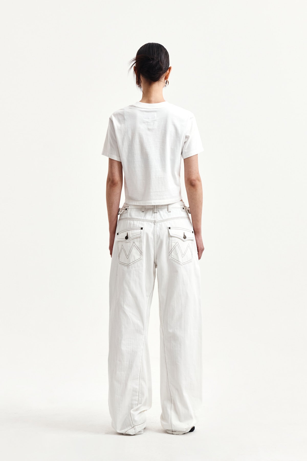 Matin Kim - Waist Buckle Stitch Point Twill Denim Pants (Ivory) product image 8 | TRAB K-Fashion Australia