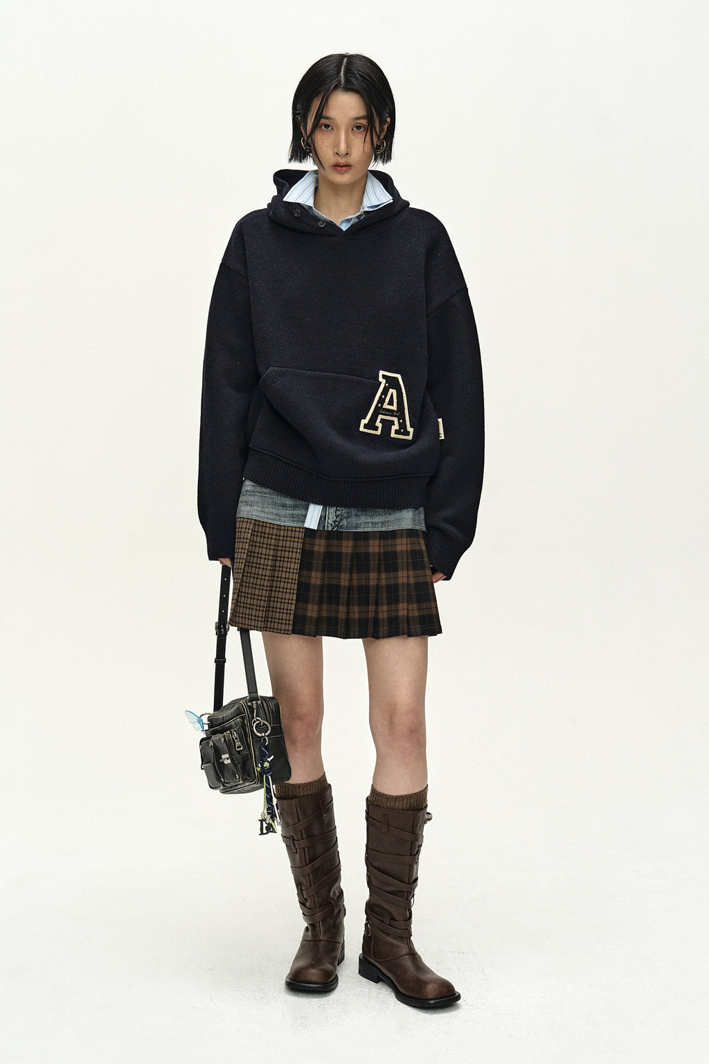 Andersson Bell - (essential) Unisex Varsity Patch Hoodie (dark Navy) (Dark Navy) product image 3 | TRAB K-Fashion Australia