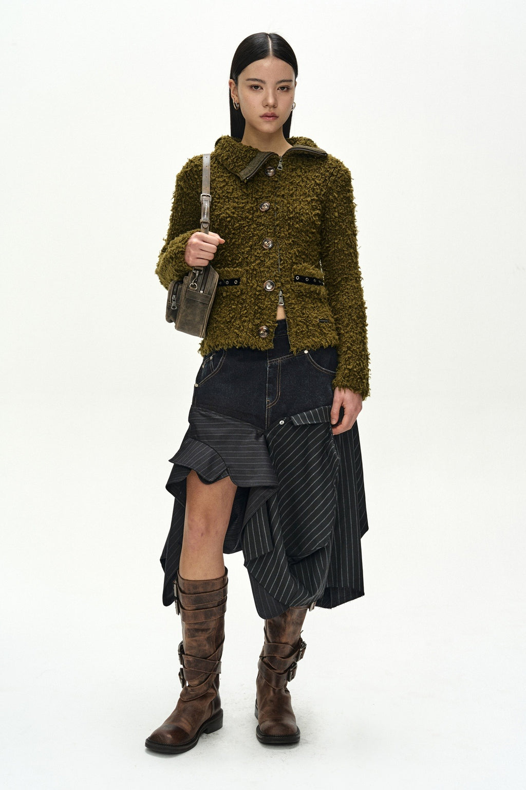 Andersson Bell - Reworked Denim Panel Wrap Skirt (Black) product image 1 | TRAB K-Fashion Australia
