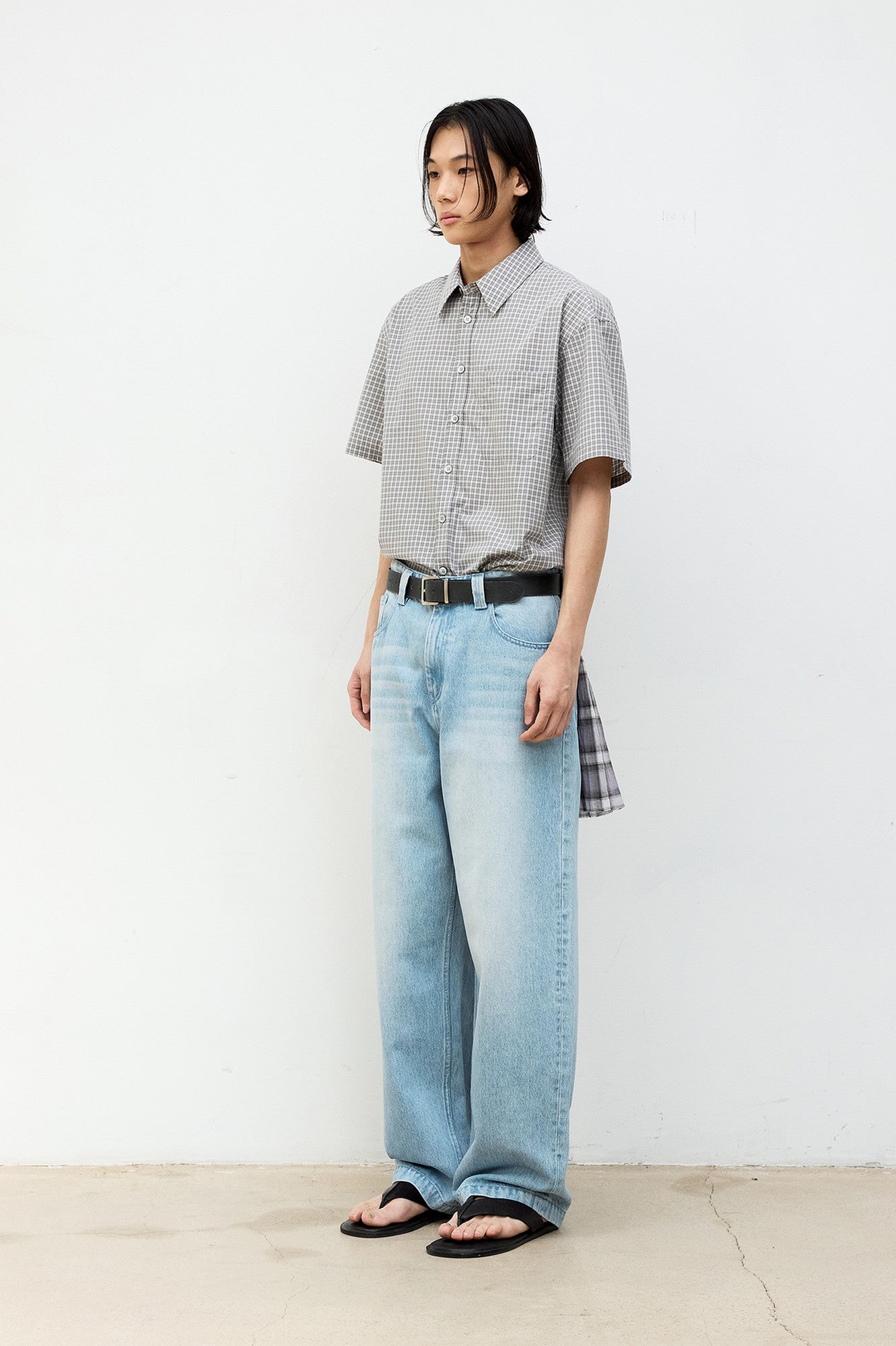 Coor - Cotton Blend Tartancheck Half Shirt (Beige Check) product image 3 | TRAB K-Fashion Australia