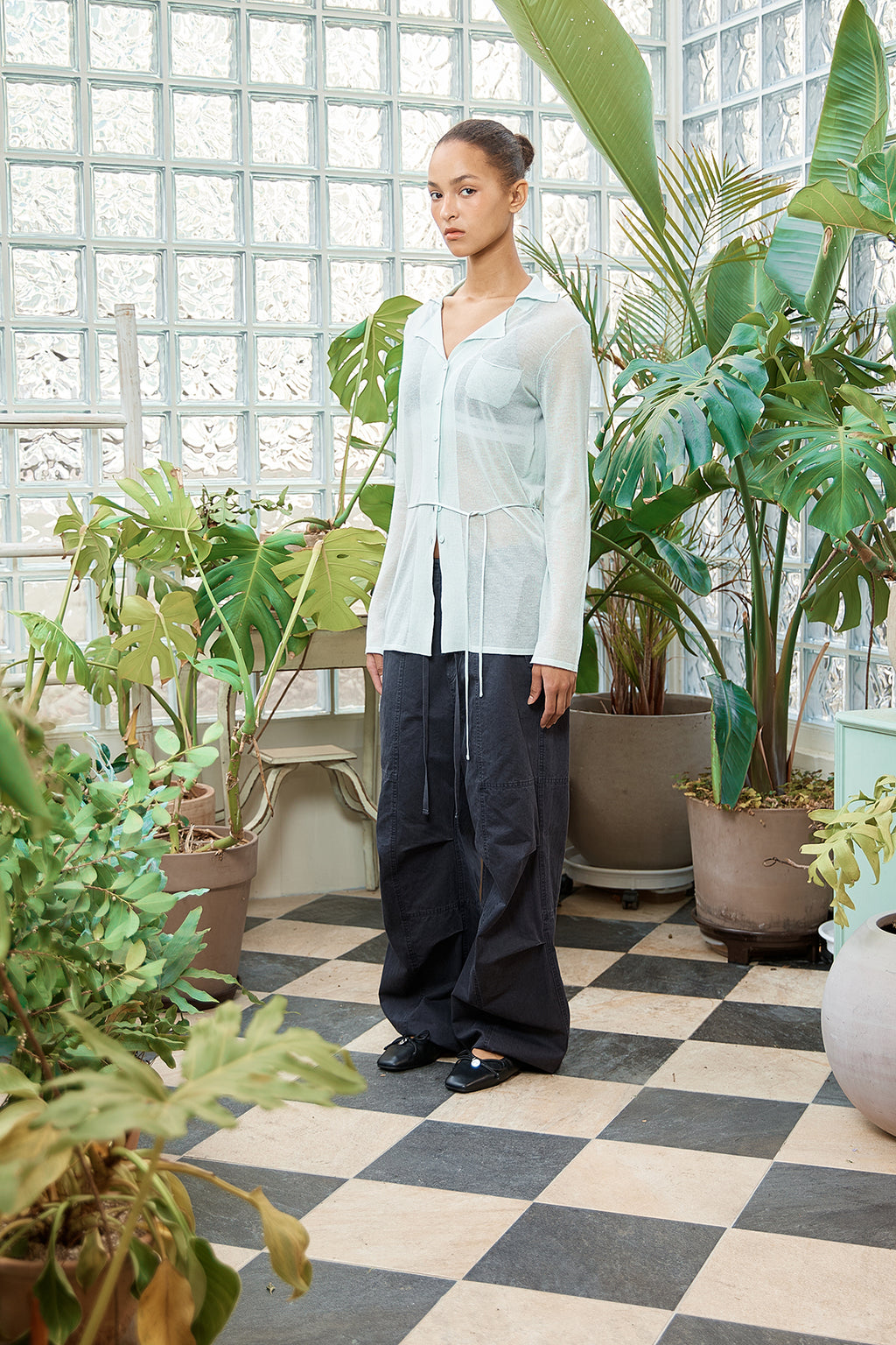 Matin Kim - String Point Plain Long Cardigan (Mint) product image 7 | TRAB K-Fashion Australia
