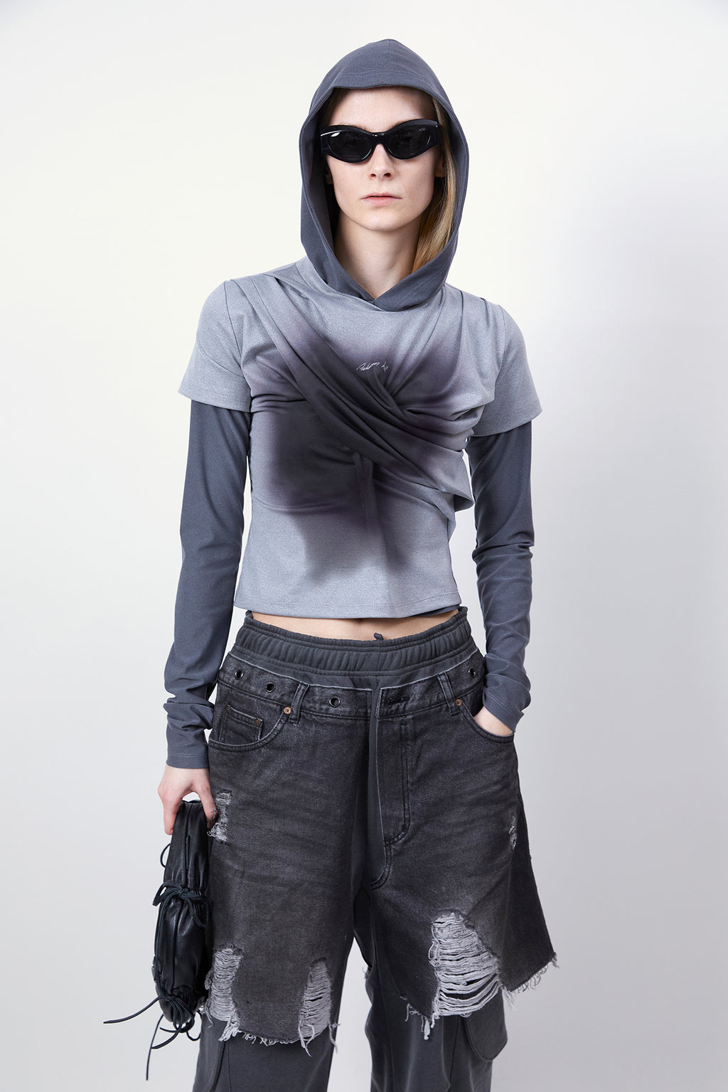 Andersson Bell - Gathered Hoodie Jersey Top (Grey) product image 6 | TRAB K-Fashion Australia