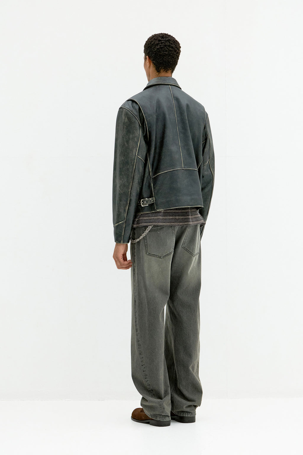 Coor - Cow Washed Biker Leather Jacket (Washed Black) product image 4 | TRAB K-Fashion Australia