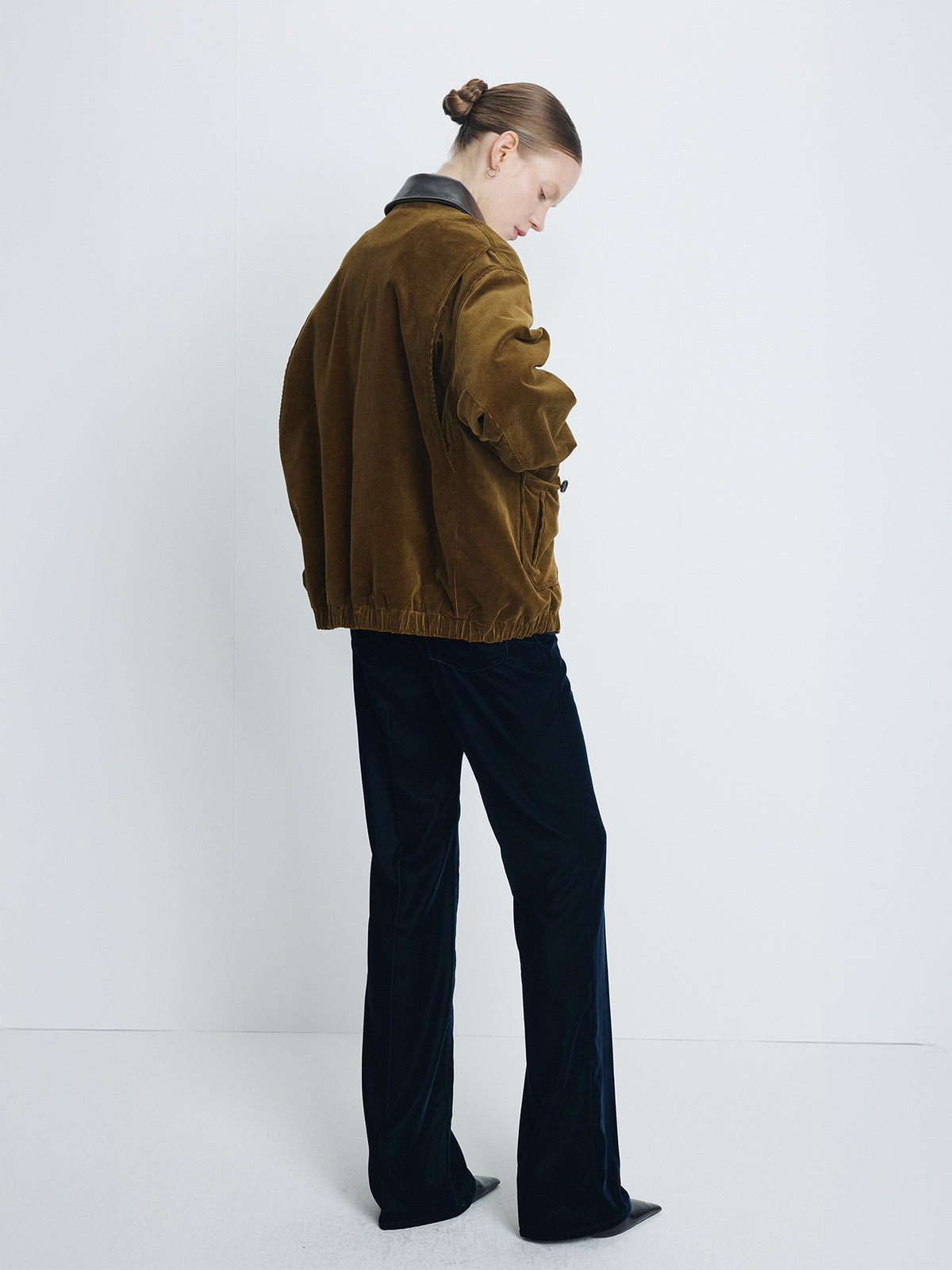 Tonywack - Leather Collar Corduroy Bomber Jacket (Olive Brown) product image 3 | TRAB K-Fashion Australia