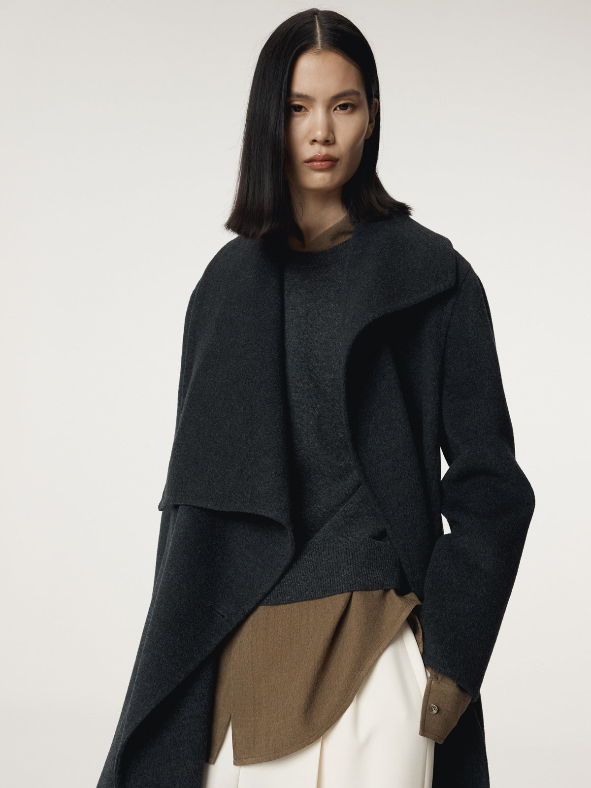 Recto - Cashmere Blend Draped Coat (Charcoal Grey) product image 7 | TRAB K-Fashion Australia