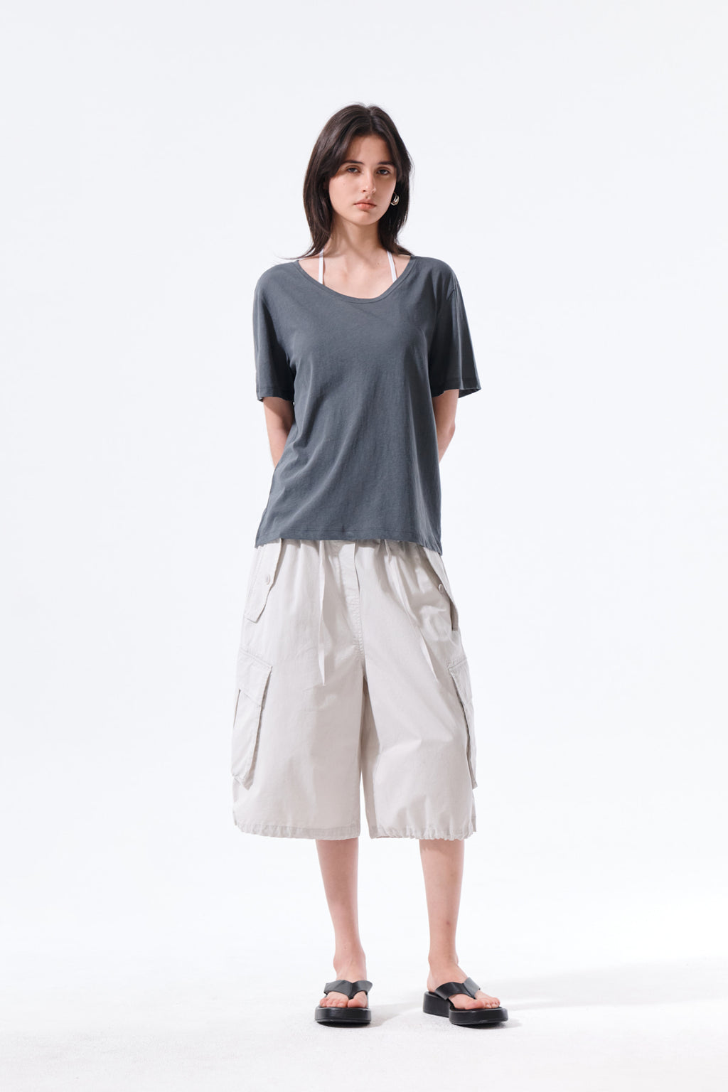Matin Kim - Label Point U Neck Top (Charcoal) product image 10 | TRAB K-Fashion Australia
