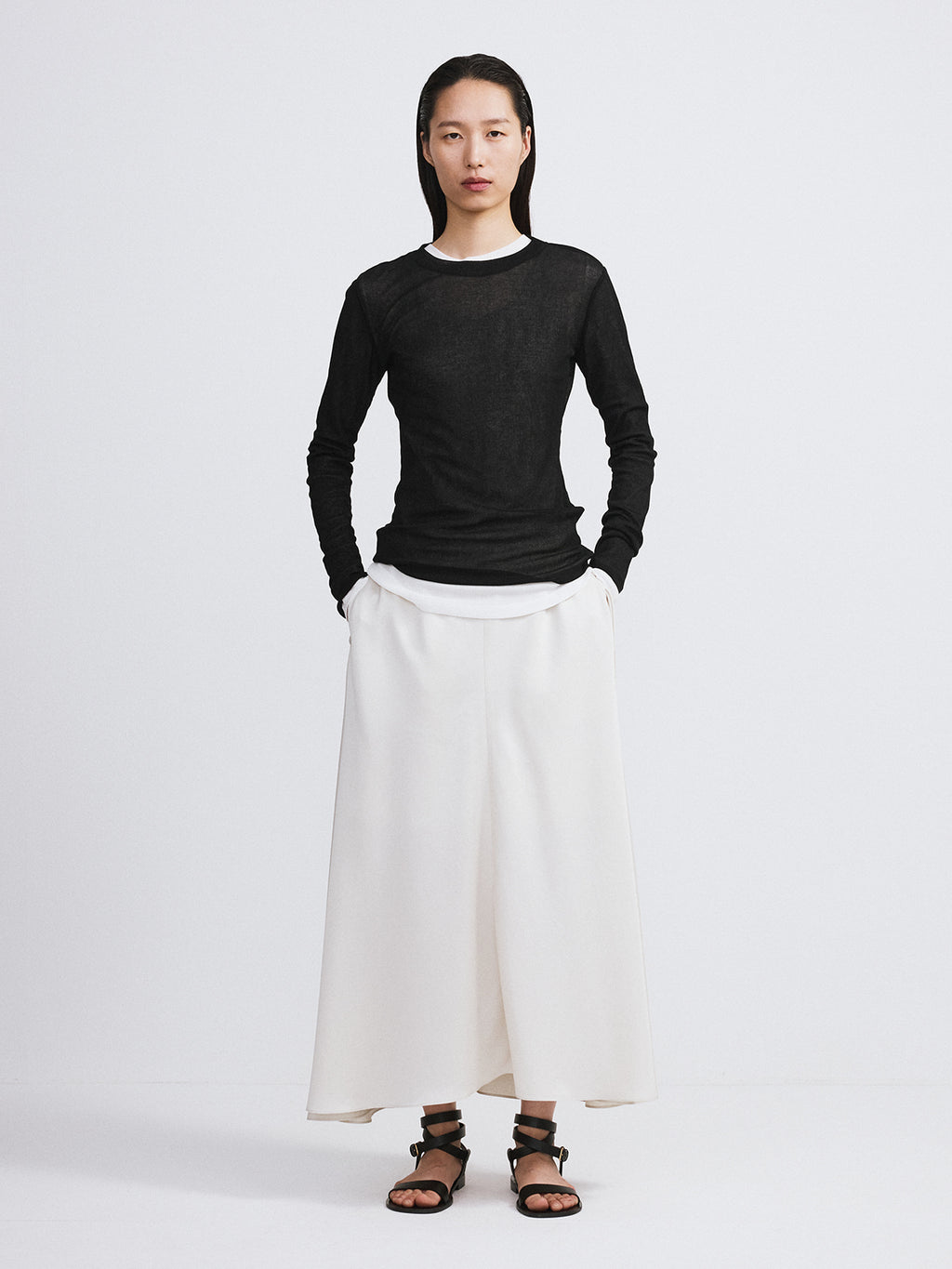 Recto - Sheer Jersey Long Sleeve Top (Black) product image 2 | TRAB K-Fashion Australia