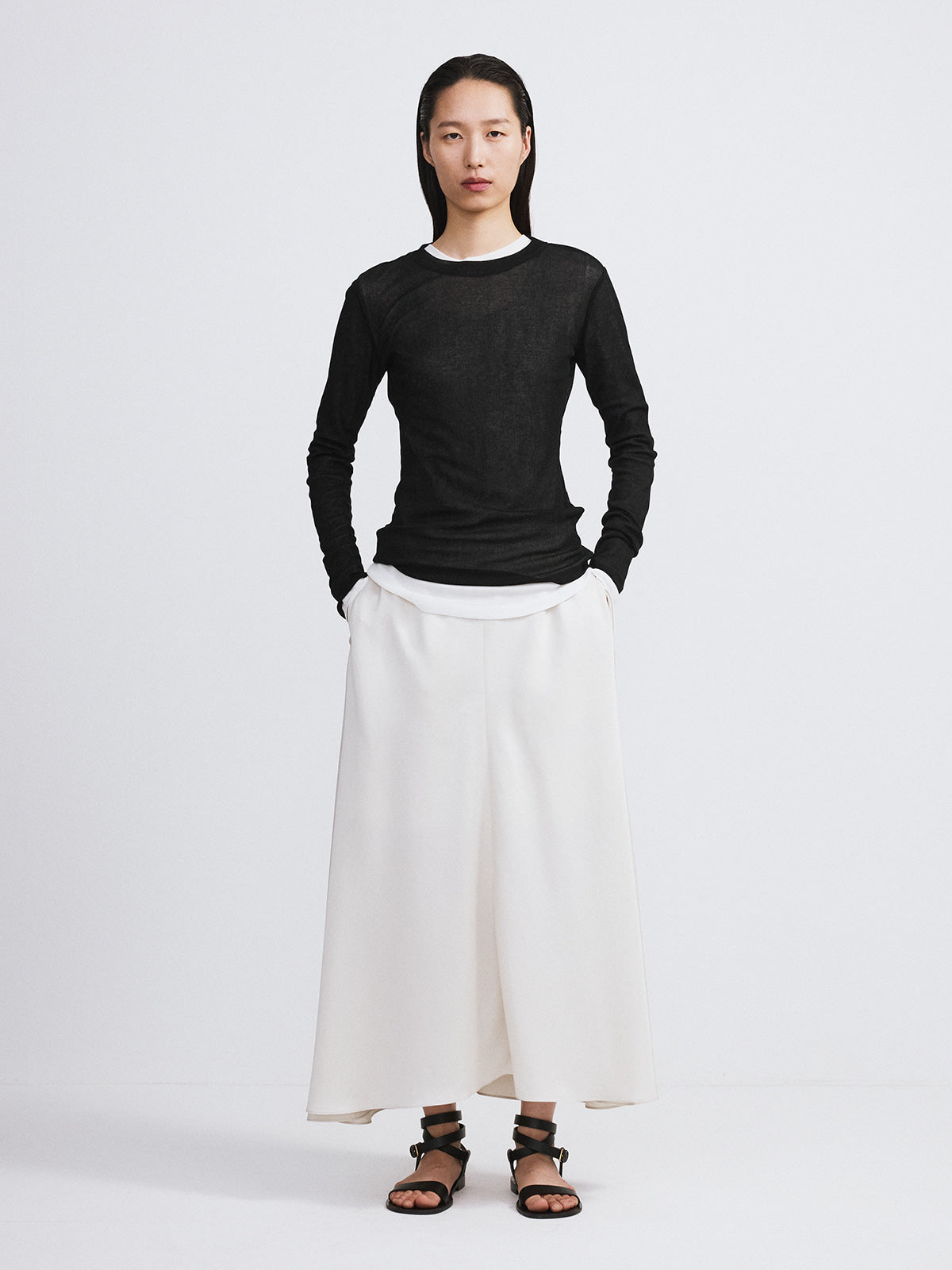 Recto - Sheer Jersey Long Sleeve Top (Black) product image 2 | TRAB K-Fashion Australia