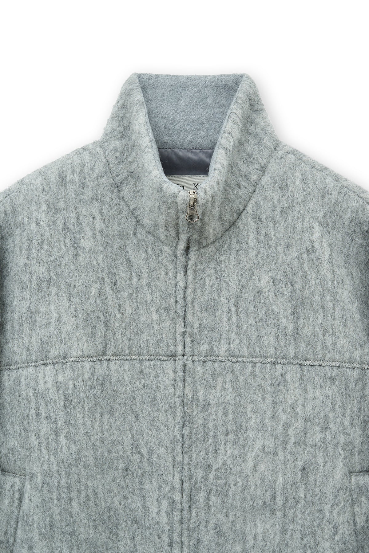 Matin Kim - Hairy High Neck Zip Up Jumper (Light Grey) product image 4 | TRAB K-Fashion Australia