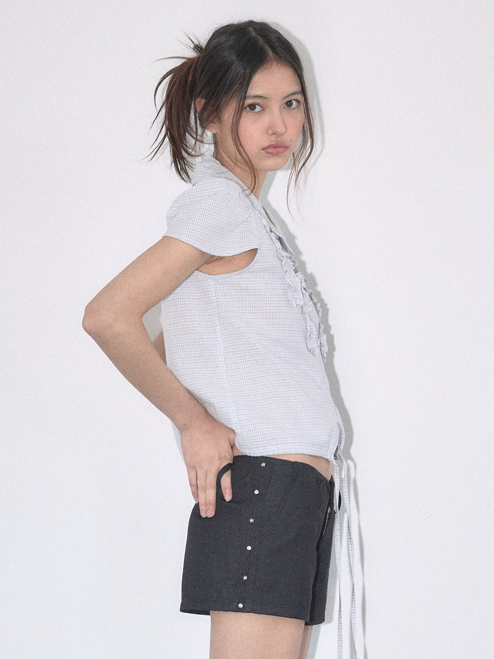 Margarin Fingers - Mixed Rivet Shorts (Black) product image 1 | TRAB K-Fashion Australia