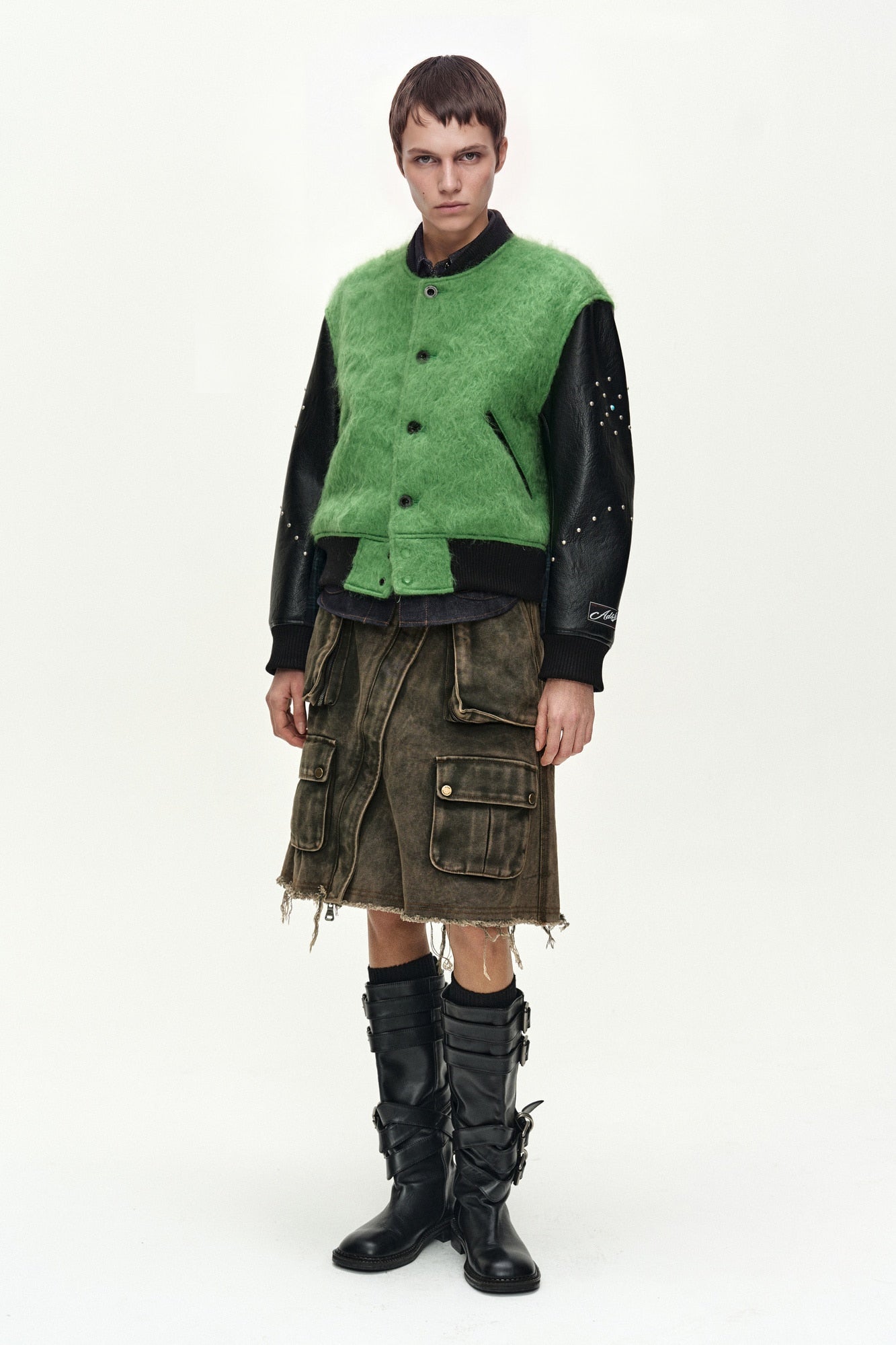 Andersson Bell - Lawn Hairy Wool Varsity Jacket (lichen Green) (Lichen Green) product image 2 | TRAB K-Fashion Australia