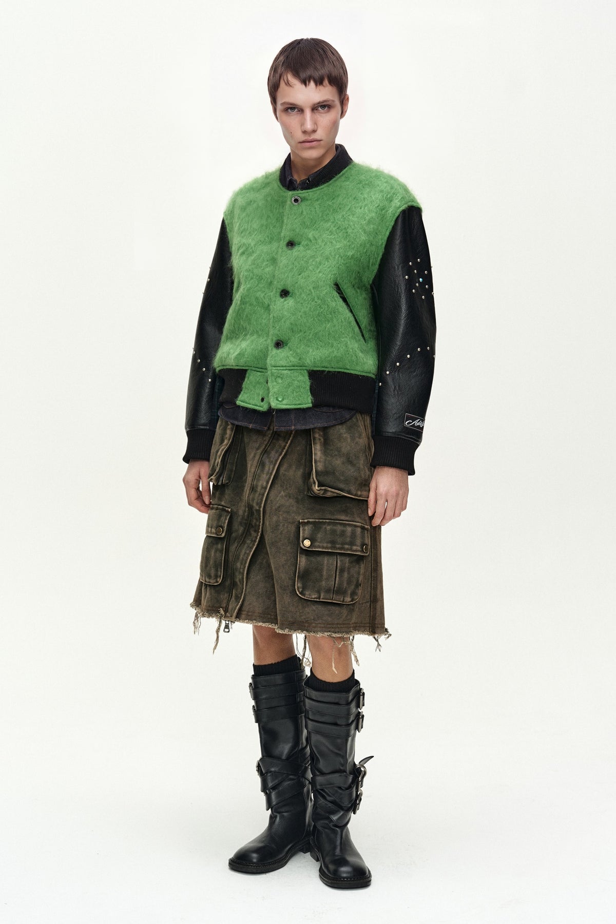 Andersson Bell - Lawn Hairy Wool Varsity Jacket (Lichen Green) product image 2 | TRAB K-Fashion Australia