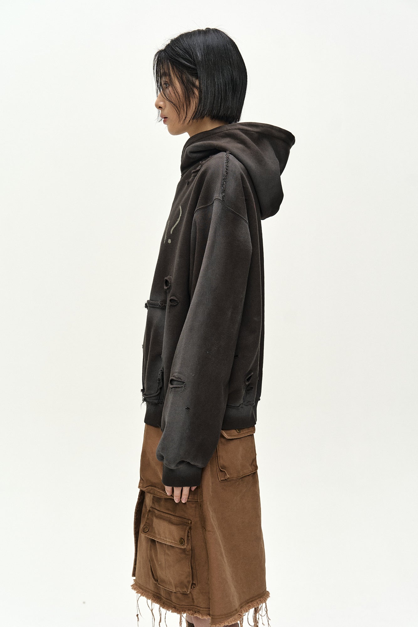 Andersson Bell - (essential) Unisex Spray Washed Again Lip Hoodie (brown) (Brown) product image 5 | TRAB K-Fashion Australia