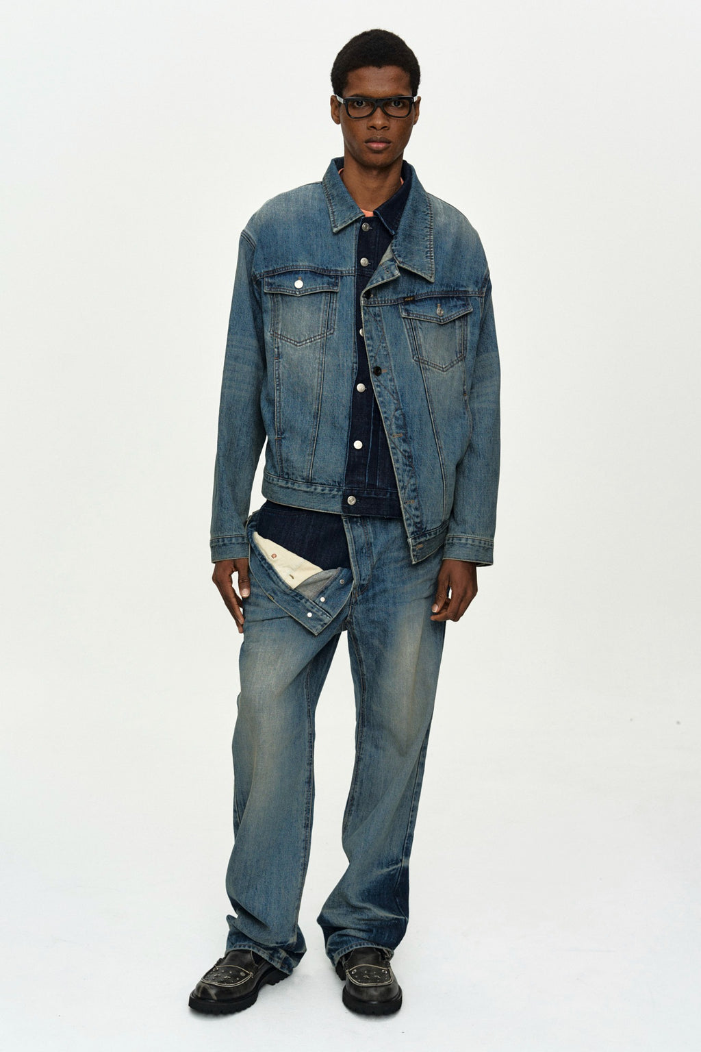 Andersson Bell - Unisex Asymmetric Layered Wide-Leg Jeans (Blue) product image 1 | TRAB K-Fashion Australia