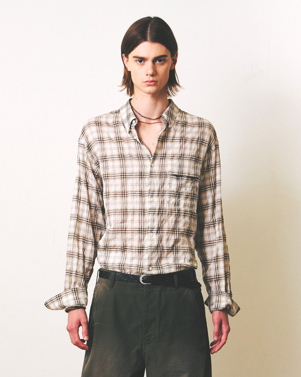 Eastlogue - Holiday Shirts (Beige & Black Check) product image 2 | TRAB K-Fashion Australia